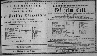 Theaterzettel (Oper und Burgtheater in Wien) 18371004 Seite: 1