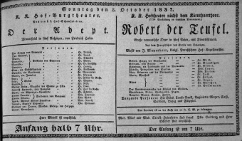 Theaterzettel (Oper und Burgtheater in Wien) 18371008 Seite: 1