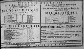 Theaterzettel (Oper und Burgtheater in Wien) 18371012 Seite: 1