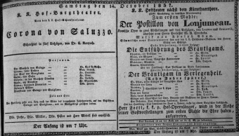 Theaterzettel (Oper und Burgtheater in Wien) 18371014 Seite: 1