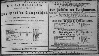 Theaterzettel (Oper und Burgtheater in Wien) 18371015 Seite: 1