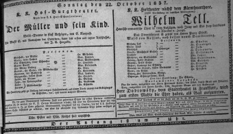Theaterzettel (Oper und Burgtheater in Wien) 18371022 Seite: 1