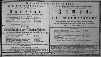 Theaterzettel (Oper und Burgtheater in Wien) 18371025 Seite: 1