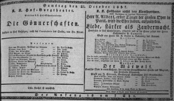Theaterzettel (Oper und Burgtheater in Wien) 18371028 Seite: 1