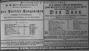 Theaterzettel (Oper und Burgtheater in Wien) 18371101 Seite: 1