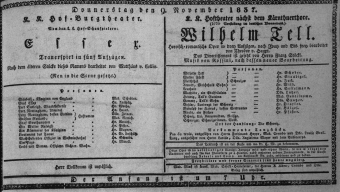 Theaterzettel (Oper und Burgtheater in Wien) 18371109 Seite: 1
