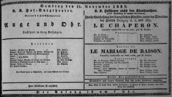 Theaterzettel (Oper und Burgtheater in Wien) 18371111 Seite: 1