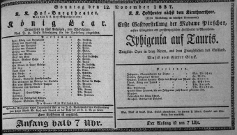 Theaterzettel (Oper und Burgtheater in Wien) 18371112 Seite: 1