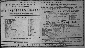 Theaterzettel (Oper und Burgtheater in Wien) 18371113 Seite: 1