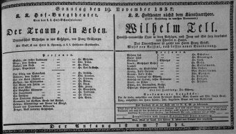 Theaterzettel (Oper und Burgtheater in Wien) 18371119 Seite: 1