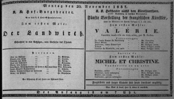 Theaterzettel (Oper und Burgtheater in Wien) 18371120 Seite: 1