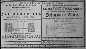 Theaterzettel (Oper und Burgtheater in Wien) 18371121 Seite: 1