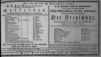 Theaterzettel (Oper und Burgtheater in Wien) 18371122 Seite: 1