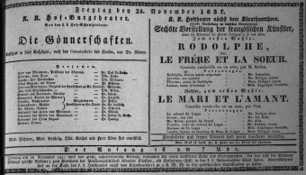 Theaterzettel (Oper und Burgtheater in Wien) 18371124 Seite: 1