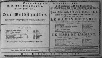 Theaterzettel (Oper und Burgtheater in Wien) 18371207 Seite: 1