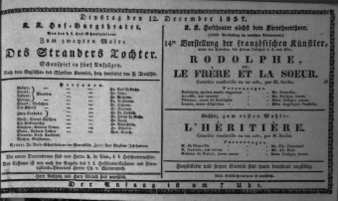 Theaterzettel (Oper und Burgtheater in Wien) 18371212 Seite: 1