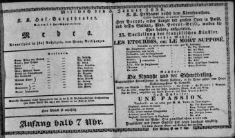 Theaterzettel (Oper und Burgtheater in Wien) 18380103 Seite: 1