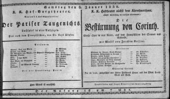 Theaterzettel (Oper und Burgtheater in Wien) 18380106 Seite: 1