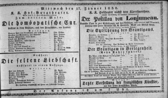 Theaterzettel (Oper und Burgtheater in Wien) 18380117 Seite: 1