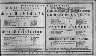 Theaterzettel (Oper und Burgtheater in Wien) 18380118 Seite: 1