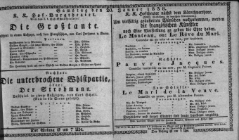 Theaterzettel (Oper und Burgtheater in Wien) 18380120 Seite: 1