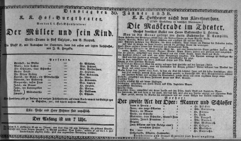 Theaterzettel (Oper und Burgtheater in Wien) 18380130 Seite: 1