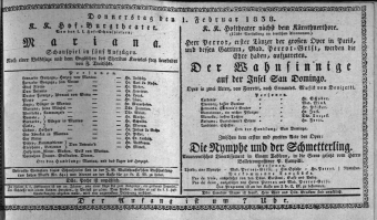 Theaterzettel (Oper und Burgtheater in Wien) 18380201 Seite: 1