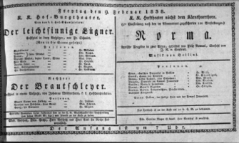 Theaterzettel (Oper und Burgtheater in Wien) 18380209 Seite: 1