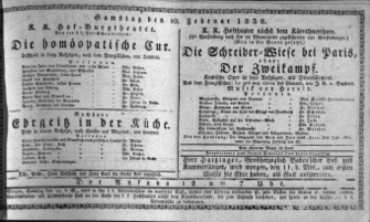 Theaterzettel (Oper und Burgtheater in Wien) 18380210 Seite: 1