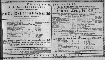 Theaterzettel (Oper und Burgtheater in Wien) 18380213 Seite: 1