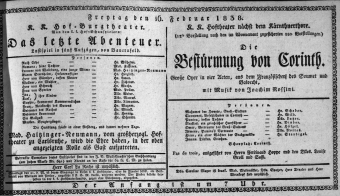 Theaterzettel (Oper und Burgtheater in Wien) 18380216 Seite: 1