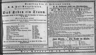 Theaterzettel (Oper und Burgtheater in Wien) 18380217 Seite: 1
