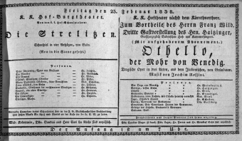 Theaterzettel (Oper und Burgtheater in Wien) 18380223 Seite: 1