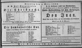 Theaterzettel (Oper und Burgtheater in Wien) 18380304 Seite: 1