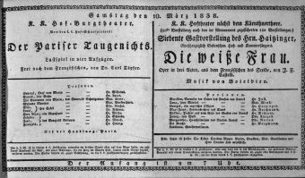 Theaterzettel (Oper und Burgtheater in Wien) 18380310 Seite: 1