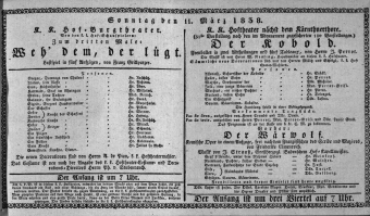 Theaterzettel (Oper und Burgtheater in Wien) 18380311 Seite: 1