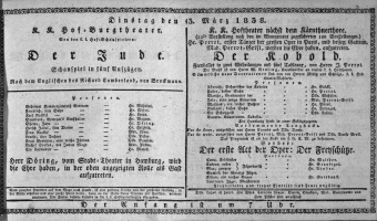 Theaterzettel (Oper und Burgtheater in Wien) 18380313 Seite: 1