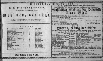 Theaterzettel (Oper und Burgtheater in Wien) 18380314 Seite: 1