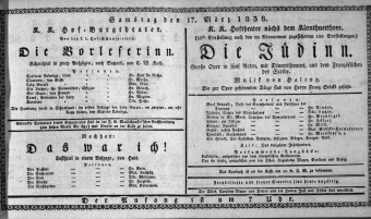 Theaterzettel (Oper und Burgtheater in Wien) 18380317 Seite: 1