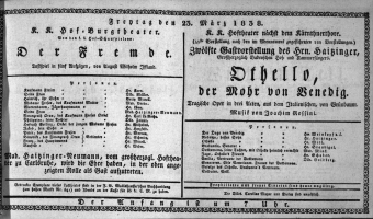 Theaterzettel (Oper und Burgtheater in Wien) 18380323 Seite: 1