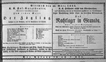 Theaterzettel (Oper und Burgtheater in Wien) 18380328 Seite: 1