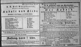 Theaterzettel (Oper und Burgtheater in Wien) 18380401 Seite: 1