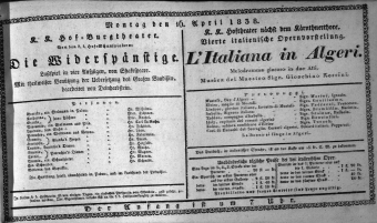Theaterzettel (Oper und Burgtheater in Wien) 18380416 Seite: 1