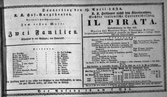Theaterzettel (Oper und Burgtheater in Wien) 18380419 Seite: 1