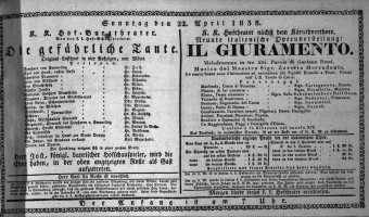 Theaterzettel (Oper und Burgtheater in Wien) 18380422 Seite: 1