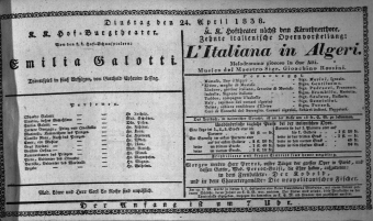 Theaterzettel (Oper und Burgtheater in Wien) 18380424 Seite: 1