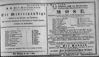 Theaterzettel (Oper und Burgtheater in Wien) 18380504 Seite: 1