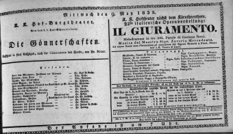Theaterzettel (Oper und Burgtheater in Wien) 18380509 Seite: 1