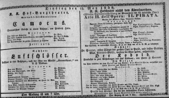 Theaterzettel (Oper und Burgtheater in Wien) 18380515 Seite: 1