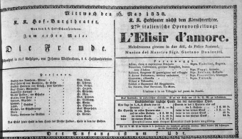 Theaterzettel (Oper und Burgtheater in Wien) 18380516 Seite: 1